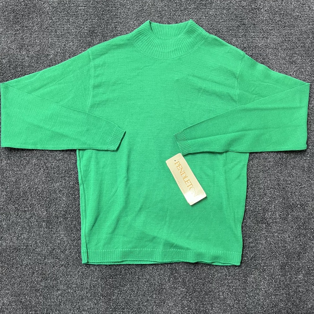 Pendleton Sweater Womens Small Green Mock Neck Pure Virgin Wool Pullover USA